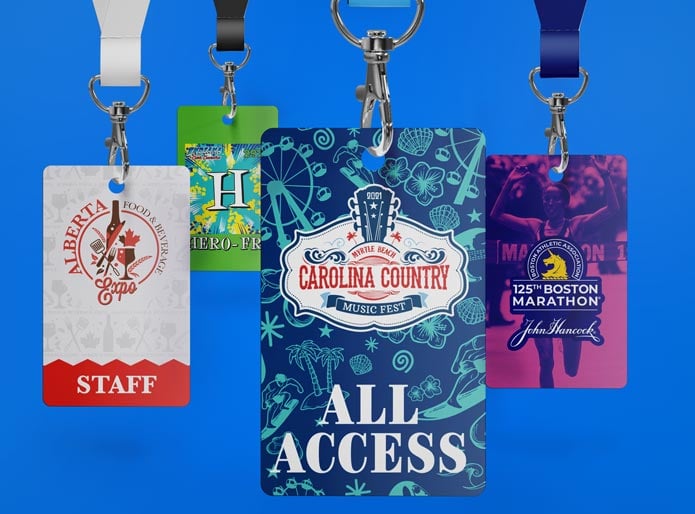 4 custom event badges with diffrent custom designs 