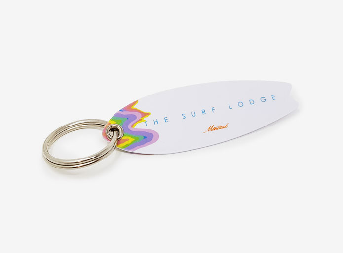 a custom rfid key fob in the shape of a surf board for the surf lodge in montark hotel
