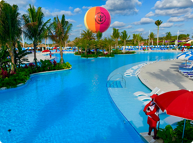 a sunny day in a crystal clear water park ready clean and ready for the patrons to arrive 